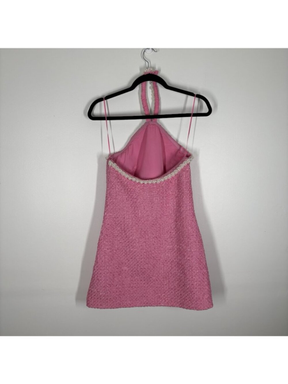 Hyacinth House Tuckernuck Women XS Pink Tweed & Pearl Petra Halter Mini Dress - Picture 7 of 13